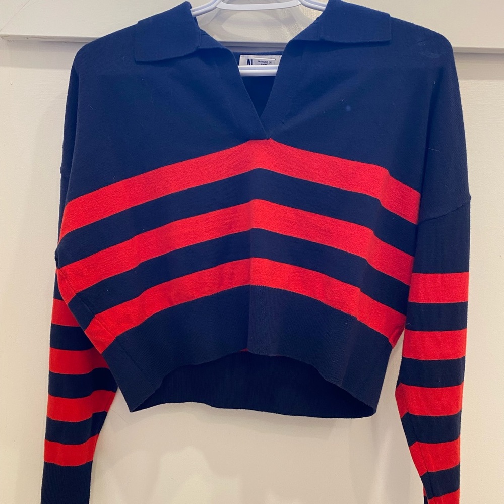 William Rast Navy and Red Striped Top